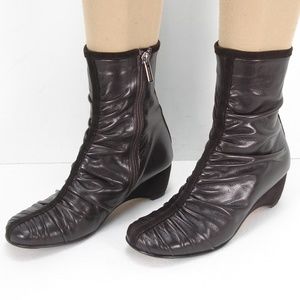 TARYN ROSE PLEATED LEATHER SUEDE ANKLE BOOTS 37.5